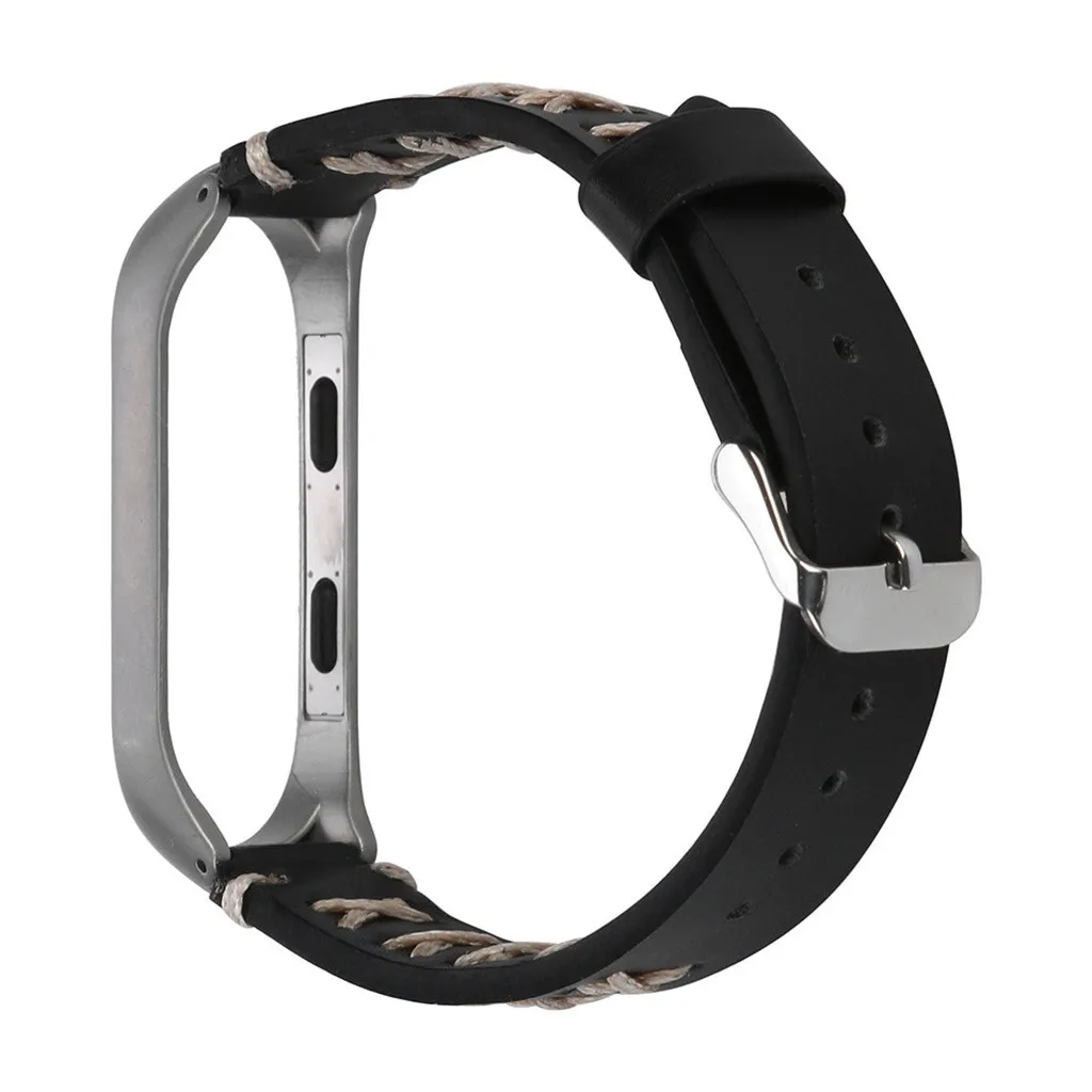 black Кожаный ремешок mi band 4 Смарт аксессуары ремешок+ металлический чехол для Xiaomi mi Band 4 браслет SL спортивный ремень с металлическим Чехол# G20 - Цвет: black