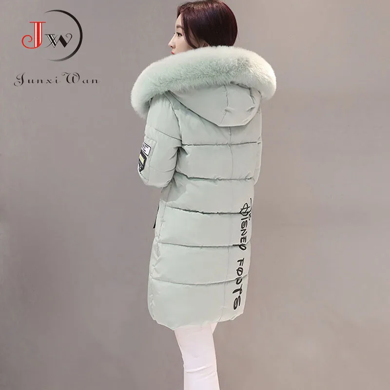 Длинная женская парка зимняя куртка толстая хлопковая с меховым воротником