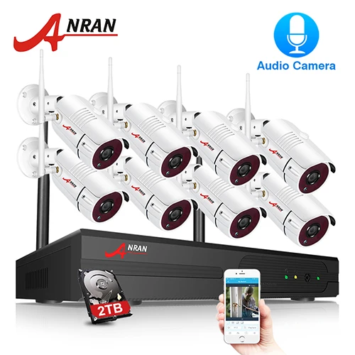 White ANRAN CCTV P2P подключи и играй 8CH Wifi NVR 36IR наружная пуля 1080P видео аудио IP Беспроводная камера система безопасности жесткий диск - Цвет: White