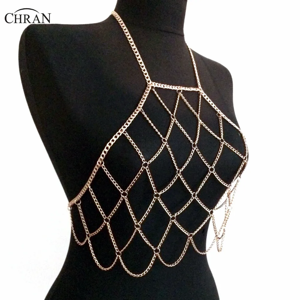Кроп топ Chran Chain Chainmail EDM Rave Bralette портупея цепь Necklace Coachella Wear Sexy Ibiza Sonar праздничные