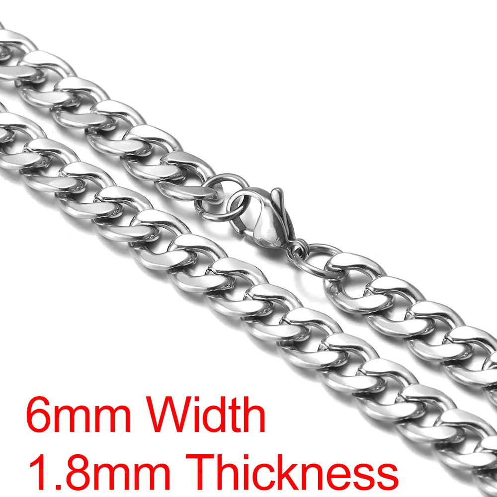 6mm Width Мужские цепочки из нержавеющей стали, ожерелье с чеканкой, серебряная цепочка, классические ювелирные изделия DIY, мужские аксессуары, 2-7 мм - Окраска металла: 6mm Width