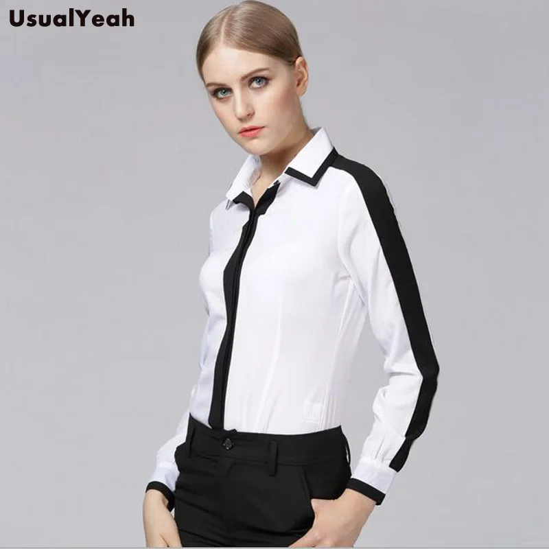 Новая весенняя модная женская белая и черная Деловая блузка офисные рубашки
