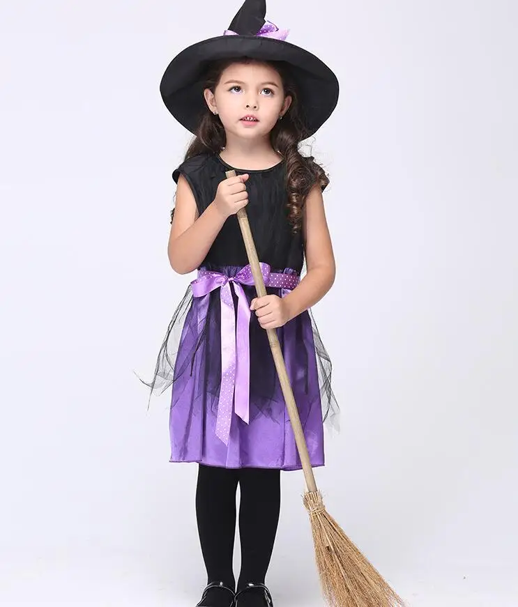 Платье с ведьмой для девочки + шляпа детские костюмы на день платья принцессы