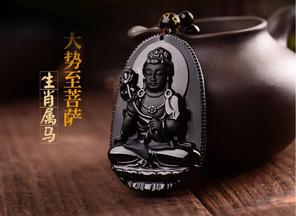 Ожерелье с подвесками Mahasthamaprapta Bodhisattva ювелирное изделие из черного обсидиана