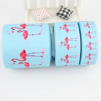 flamingo printed blue ribbon grosgrain diy wrapping sewing handmade material accessories 16mm 22mm 25mm 38mm 75mm grosgrain