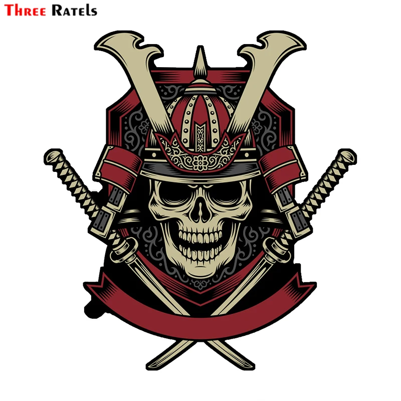 

Three Ratels LCS495# 13x14.1cm samurai warrior skull with crossed katana swords vector funny car stickers styling removable deca