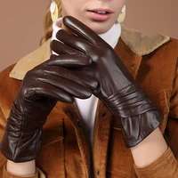 womens genuine leather gloves black sheepskin five finger gloves winter thick warm fashion mittens new bw015