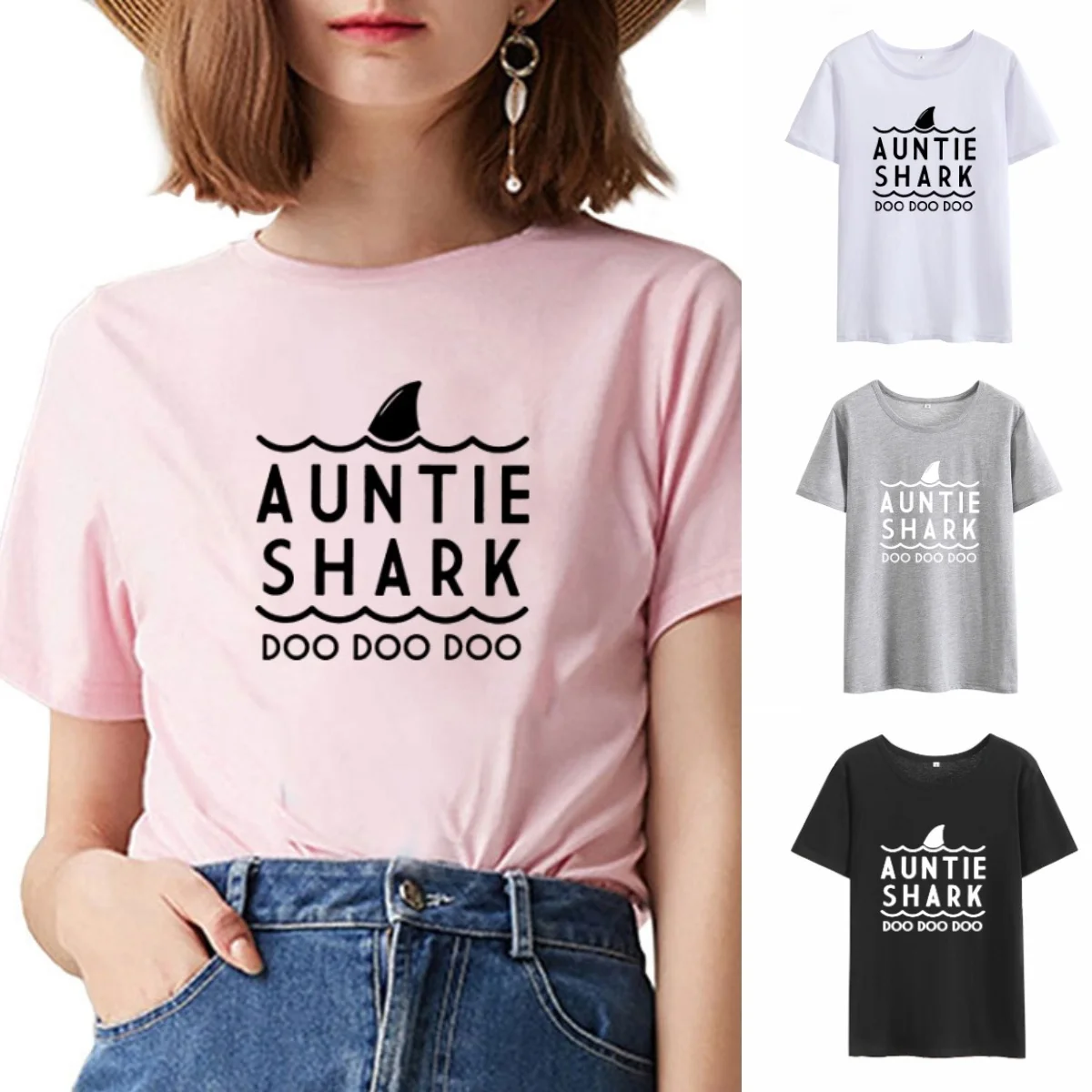 AUNTIE SHARK стильные футболки для женщин летние с круглым вырезом и коротким рукавом
