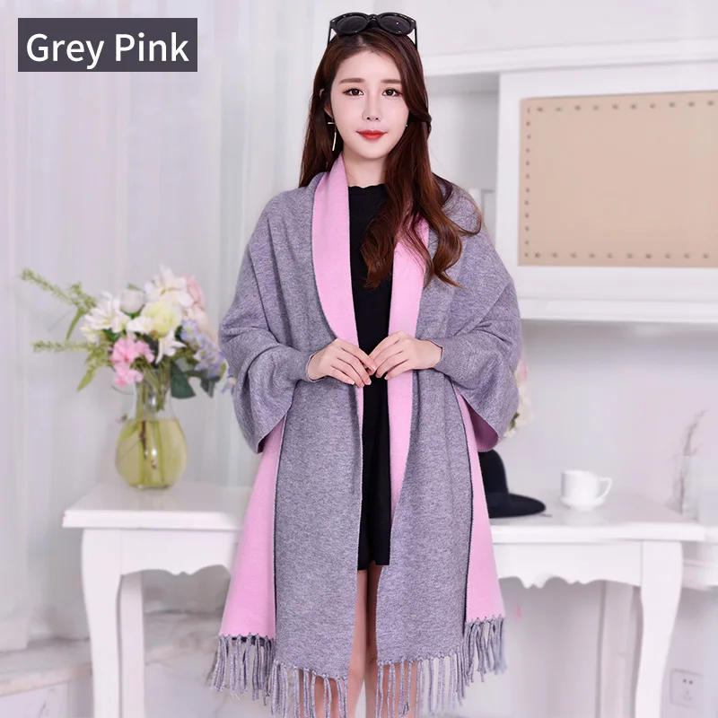 Grey Pink Платок пончо палантин платок женский пончо и накидки Зимние теплые рукав платки и палантины для женские роскошные Feminino украл пальто Толстые пашмины Для женщин Накидки носимых пончо шарф платки женские - Цвет: Grey Pink