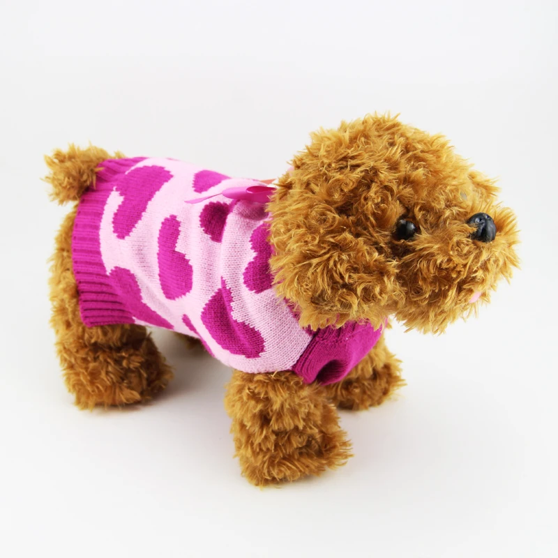 Теплая трикотажная одежда с сердечками для собак зимний джемпер кошки свитер Yorkie