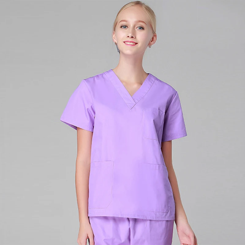 Light purple women Унисекс Доктор и форма медсестры-санитарки хирургическая медицинская униформа/платье/Одежда/наборы uniformes медицинская одежда с коротким рукавом топ и брюки - Цвет: Light purple women
