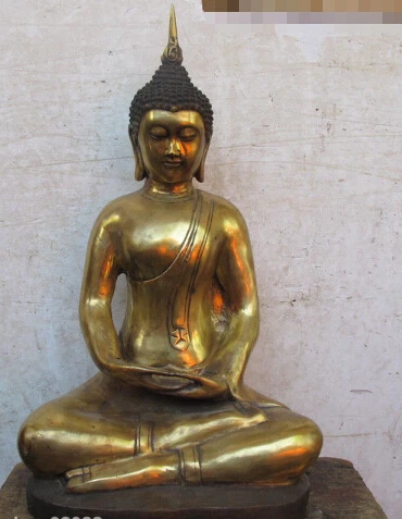 19 &quotТибет Народная Templ Бронзовый Gild резьба Таиланд Будда Шакьямуни Статуя | Дом и