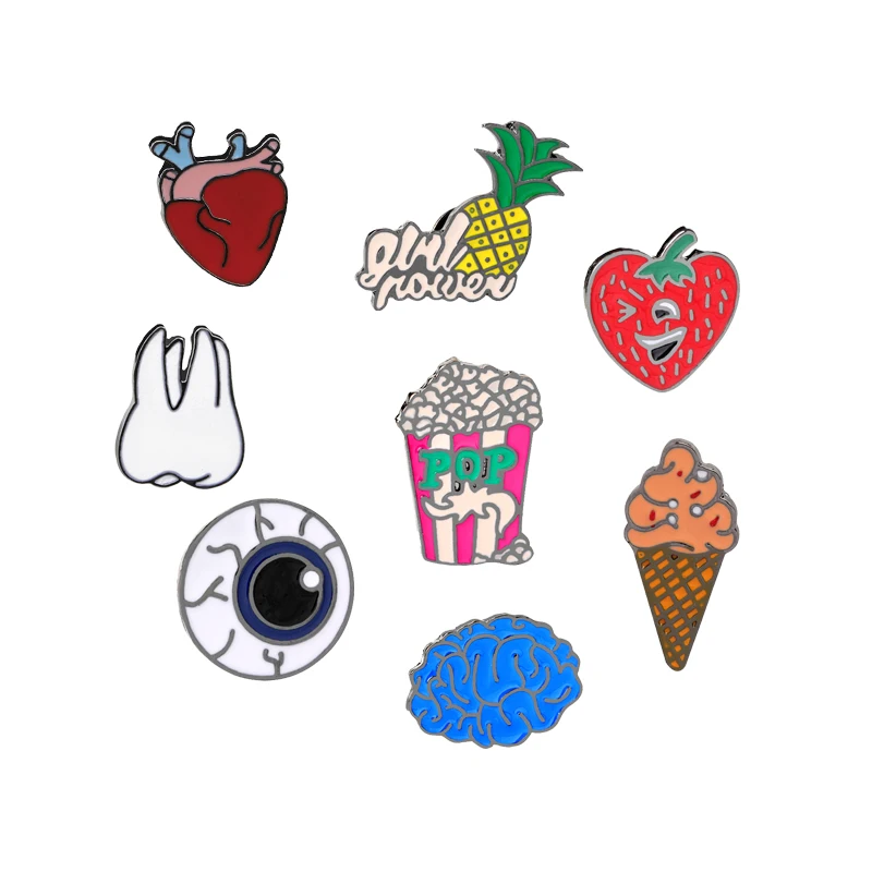 Creative Cartoon Brooch Teeth Heart Eye Popcorn Strawberry Ice Cream Enamel Pin Women Men Lapel Pins Button Badges Jewelry Gifts | Украшения