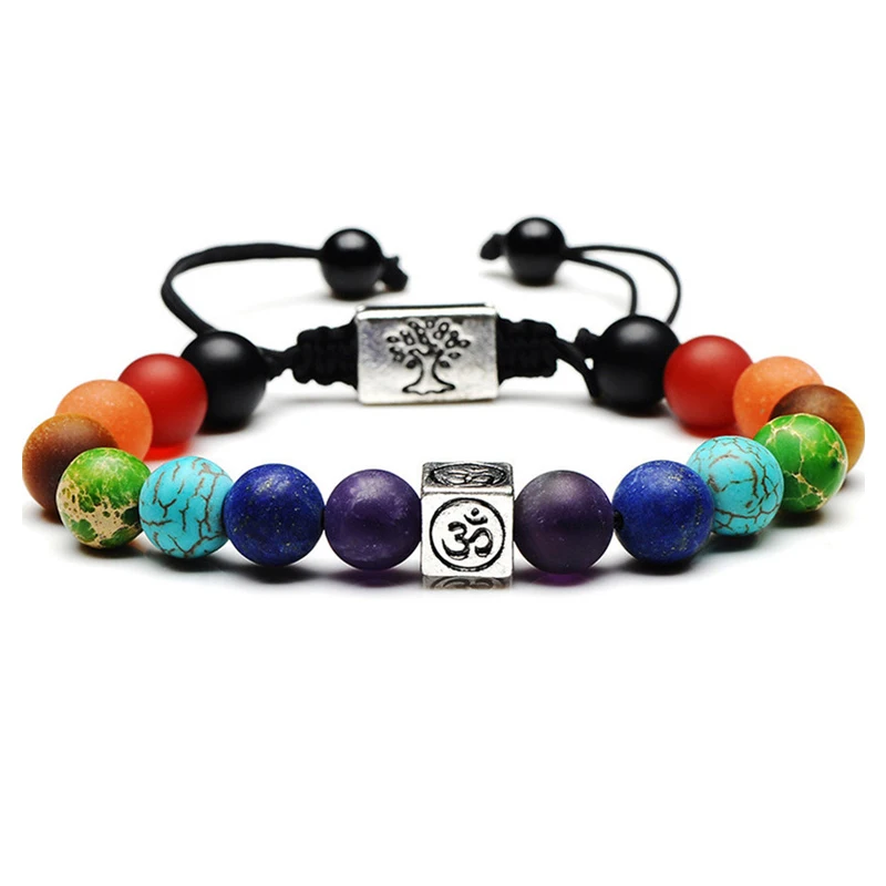 OM Charm Ювелирные изделия для йоги 7 Чакра Древо жизни подвеска-ом браслет натуральный камень бусины Веревка религиозный буддистский женский мужской браслет браслеты - Окраска металла: OM Charm
