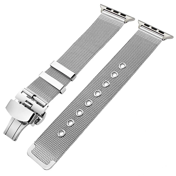 Silver Миланский ремешок для часов+ пряжка-бабочка для iWatch Apple Watch 38 мм 40 мм 42 мм 44 мм серия 5 4 3 2 1 ремешок из нержавеющей стали - Цвет ремешка: Silver