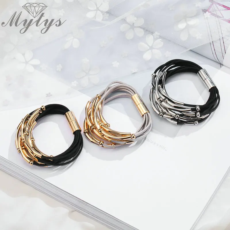 Mytys 3 цвета кожаный браслет для женщин Pulseira стильные ювелирные изделия Новое