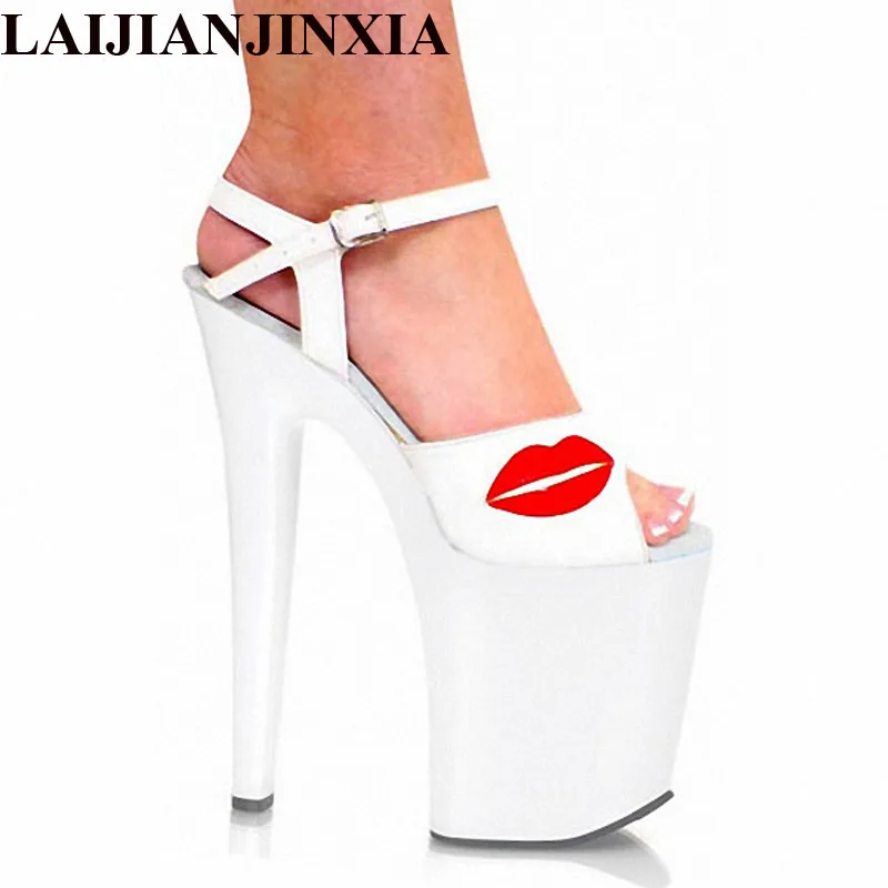 LAIJIANJINXIA Women's Shoes Buckle Platform White Sandals Pole Dancing Shoes 8 Inch High Heels Shoes Nightclub Dance Shoes E-065