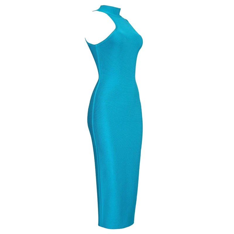 

high quality 2019 New Women blue round neck sleeveless off shoulder Vestidos Celebrity evening party bodycon bandage dresses