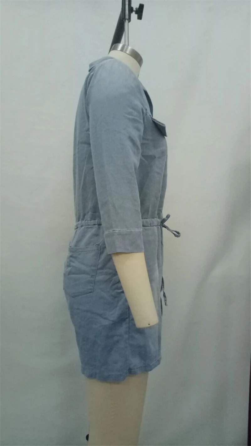 Adogirl S-3XL Для женщин джинсы комбинезон отложным воротником 3/4 рукавом Шорты