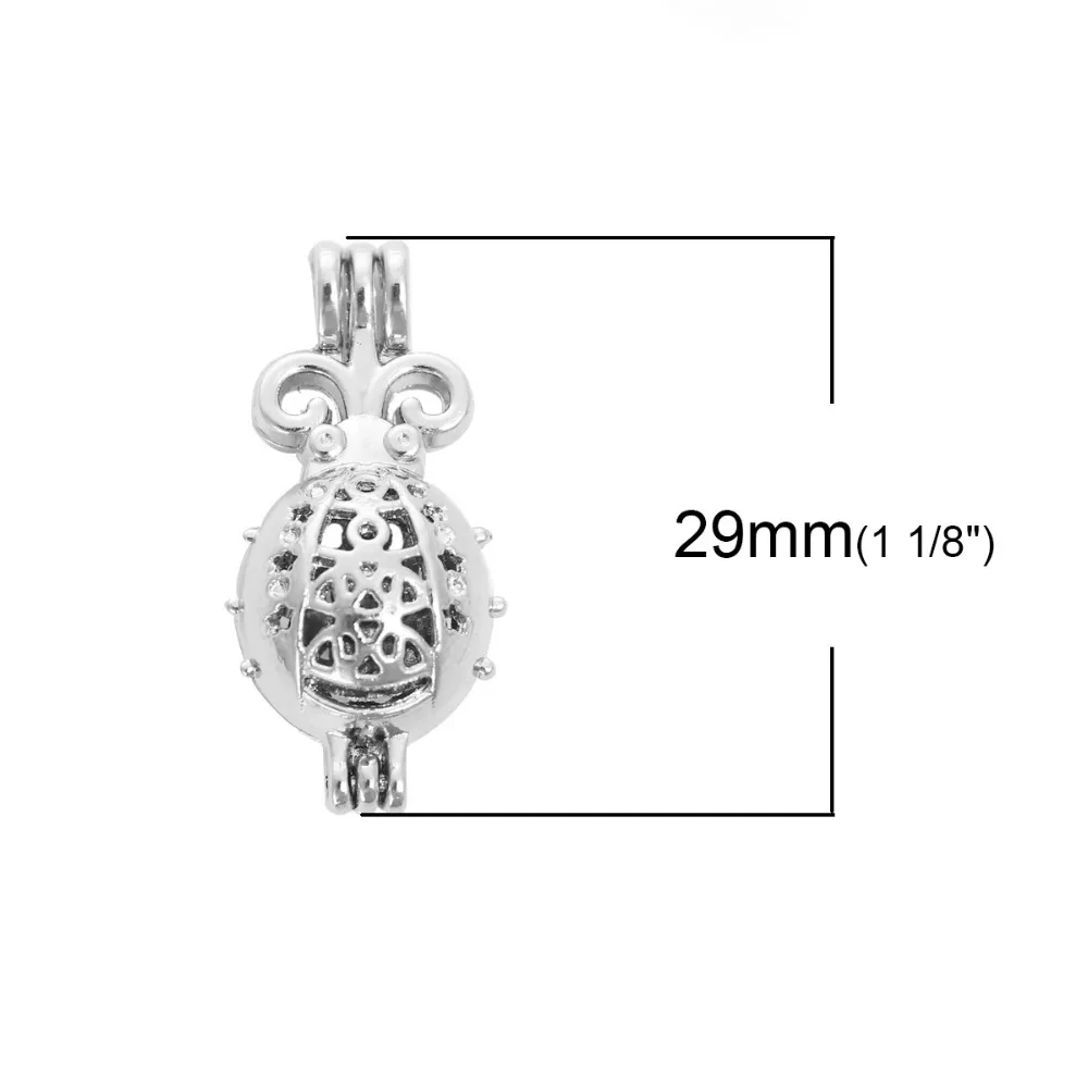 DoreenBeads Медь жемчуг медальон Подвески полые Божья коровка животных 3D серебро Цвет