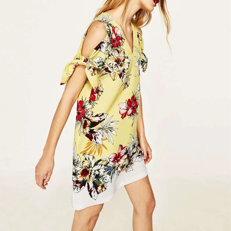 Летние Цветочный Принт без бретелек с v образным вырезом по колено прямое платье