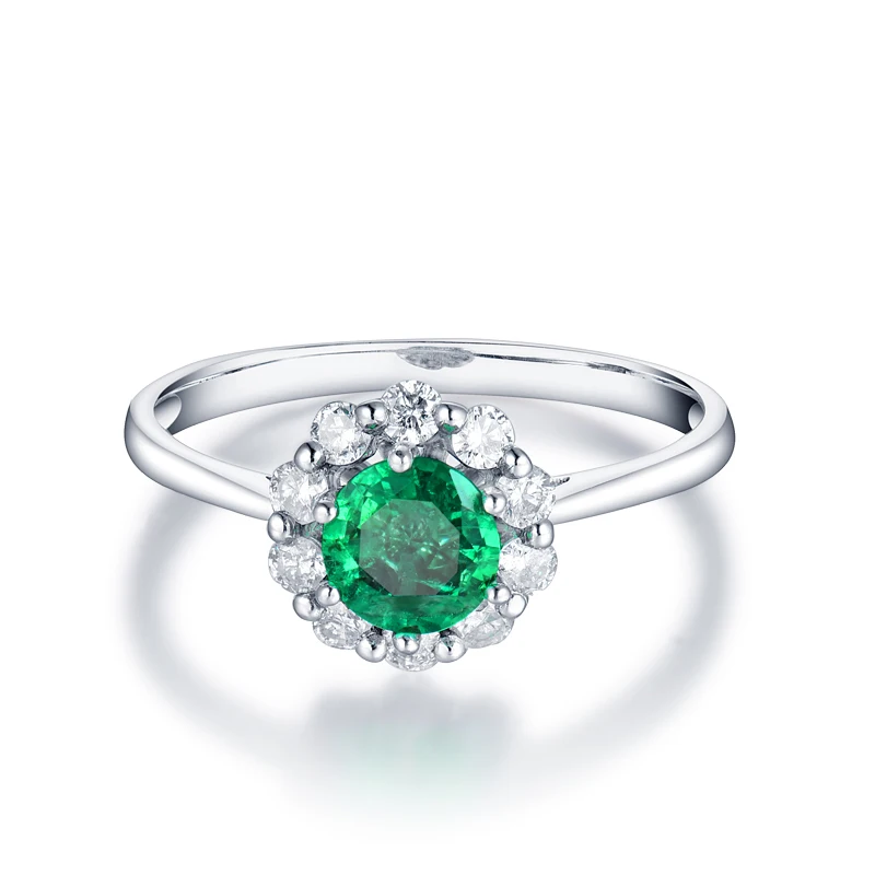 LOVERJEWELRY, модные кольца, Твердое 14 к белое золото, настоящий бриллиант, натуральная круглая форма, изумруд, обещанные кольца для женщин, любящий подарок
