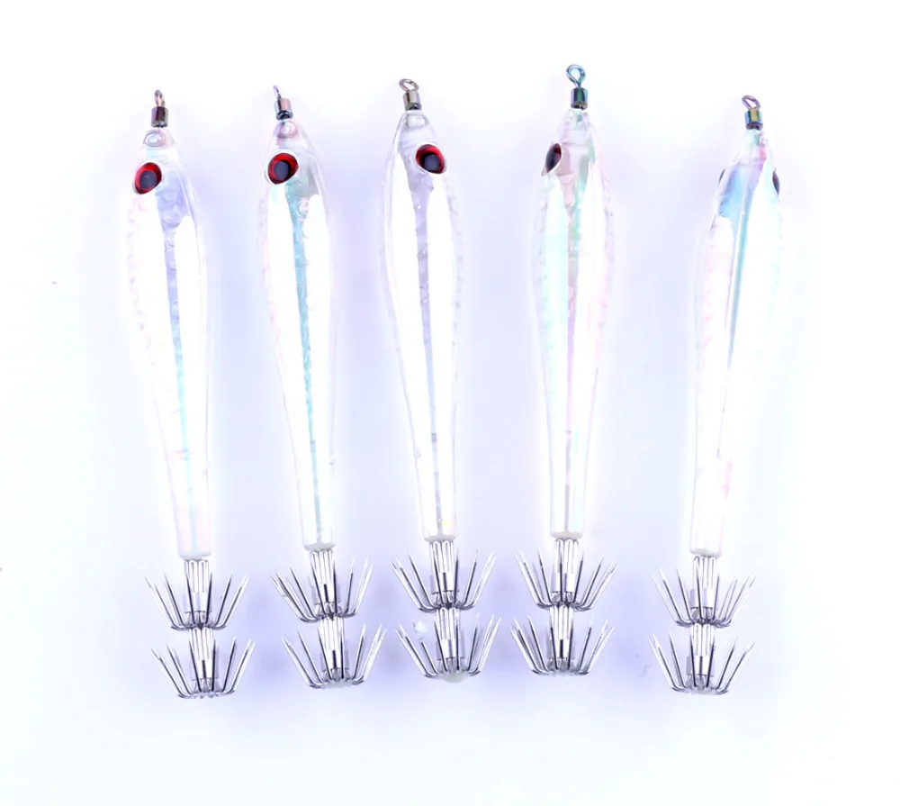 

5pcs 9.5CM 6G Noctilucent Fishing Lures Catch Sea Fishing Squid Lures Hard Bait Shrimp Prawn Fishing Tackle with Hook Jigs