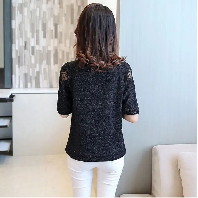 2018 Summer Women Tops New Style Fashion O-Neck Pullover Causual S-2XL Female Knitwear 7 Sleeve Bottoming Lace NZYD385 | Женская одежда