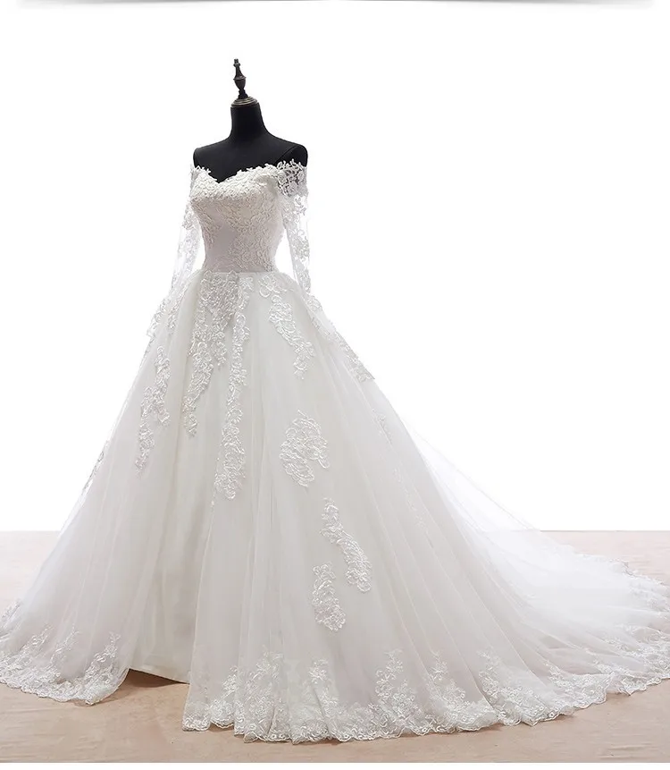 SSYFashion Новое свадебное платье невесты женился белый кружево с длинными рукавами траинг роскошное свадебное платье Vestido De Noiva