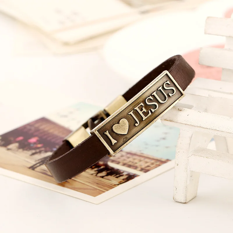 Leather Concise 2019 Type Male Love Jesus Alloy Cowhide charms Bracelet men Gothic bracelets for women bijoux femme | Украшения и