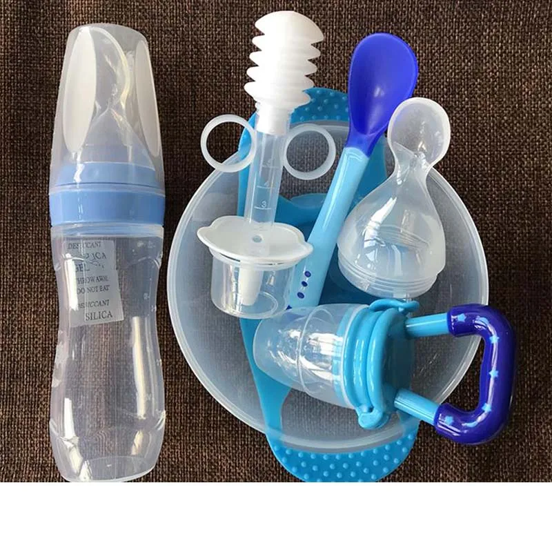 120ml blue Set 7 в 1 детское питание свежее питание фруктовые овощные мельницы диспенсер детская соска кормушка детское питание Картофелемялка уход инструмент безопасности - Цвет: 120ml blue Set