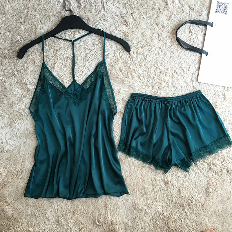 fiklyc brand free size womens sexy lace satin pajamas sets fashion 2019 new design summer nightwear pijamas pyjamas sets hot free global shipping