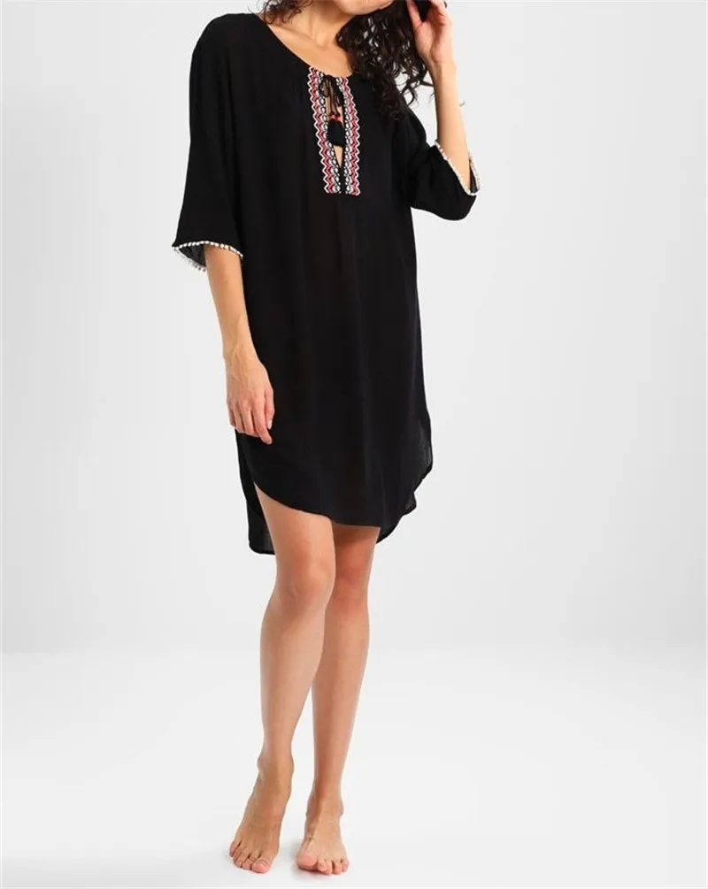 Хлопковое пляжное платье туника с вышивкой пляжный комбинезон для женщин парео
