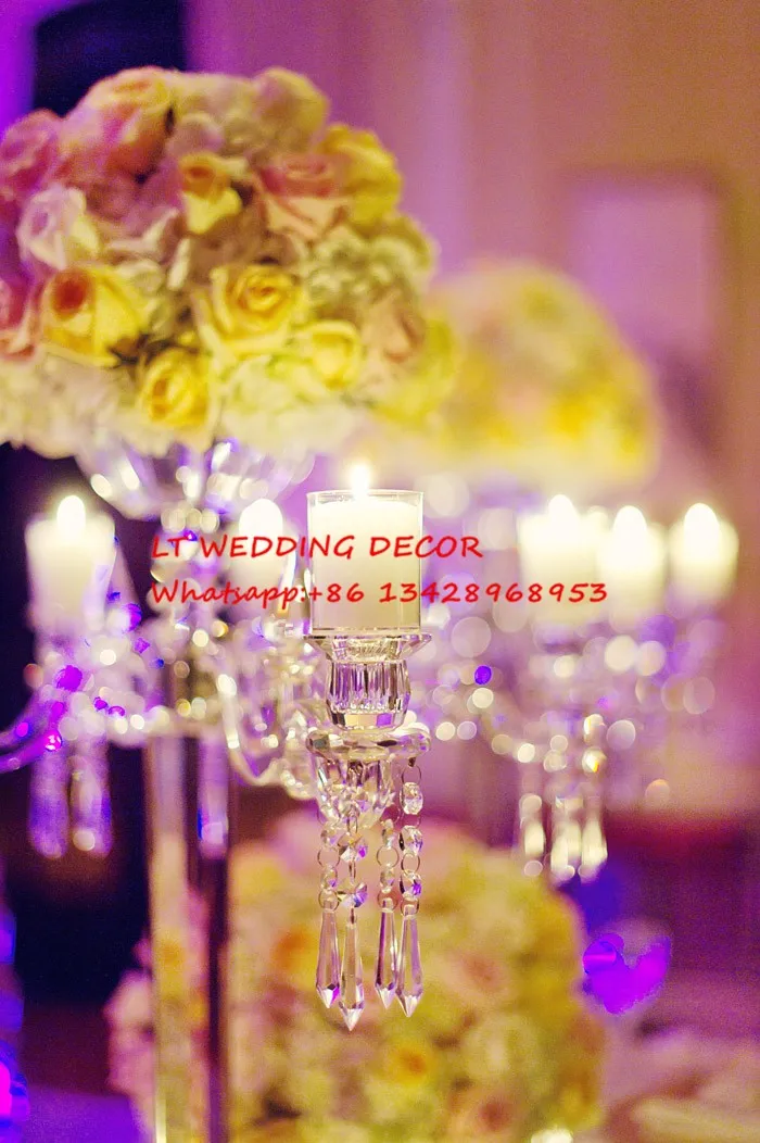 

European classical crystal candlestick flower tall centerpiece candelabra for wedding decoration home party gifts essential