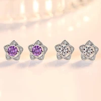 promotion 30 silver plated fashion rose flower cz zircon ladies stud earrings jewelry women wedding gift anti allergy cheap