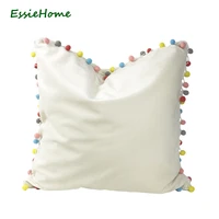 essie home cute soft velvet pom pom trim cushion cover pillow case tassel pillow case cushion cover lovely childrens room decor