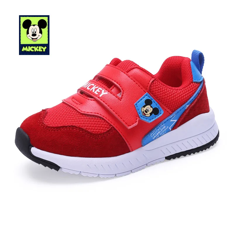 Red Mickey Shoes Disney/детская обувь; повседневная детская обувь с Микки; кроссовки для девочек и мальчиков; дышащая мягкая обувь; нескользящая обувь; Размеры 22-26 - Цвет: Red Mickey Shoes