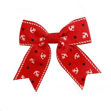 

200pcs/lot Anchors and Stars Summer Hair Bow Red Anchor Hair Bow