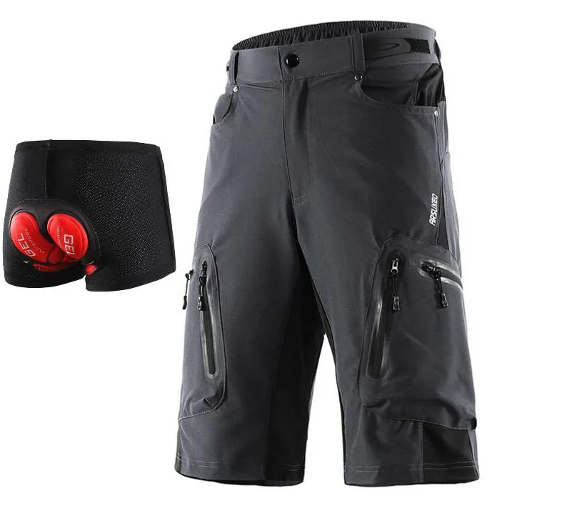 1202 gray with pad ARSUXEO, шорты для горного велосипеда, мужские, DH MTB, шорты для спуска, свободный крой, опционально, 3D, мягкое нижнее белье - Цвет: 1202 gray with pad