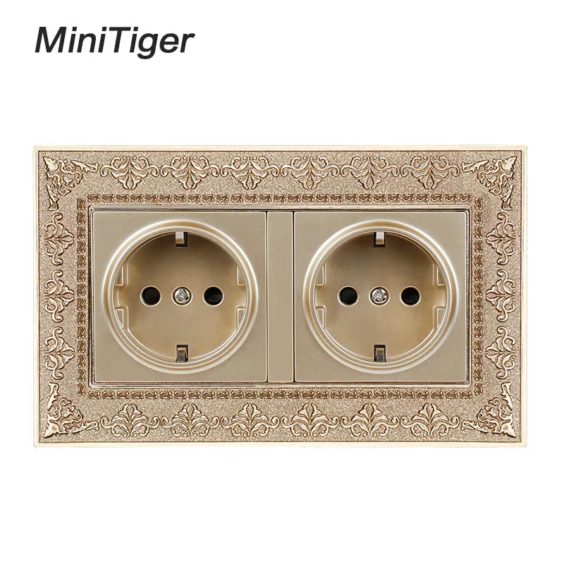 Minitiger 16A двойное гнездо питания стандарта ЕС 4D тиснение Ретро панель из цинкового