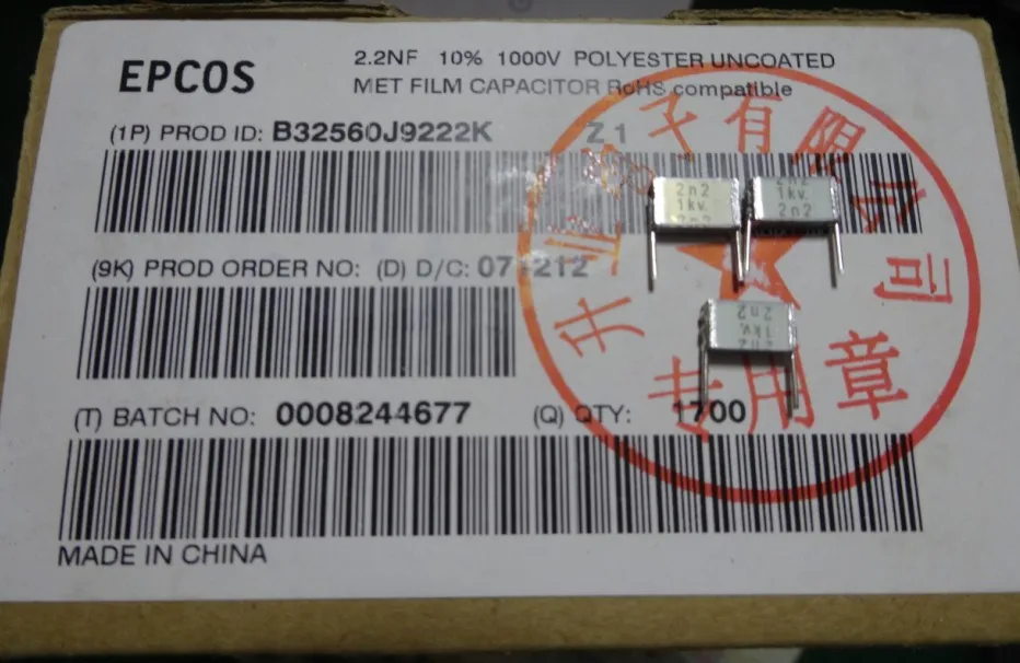 

2019 hot sale 20PCS/50PCS EPCOS 0.0022uf/1000v (2.2nf 2200pf 222) Capacitance B32560J9222K free shipping