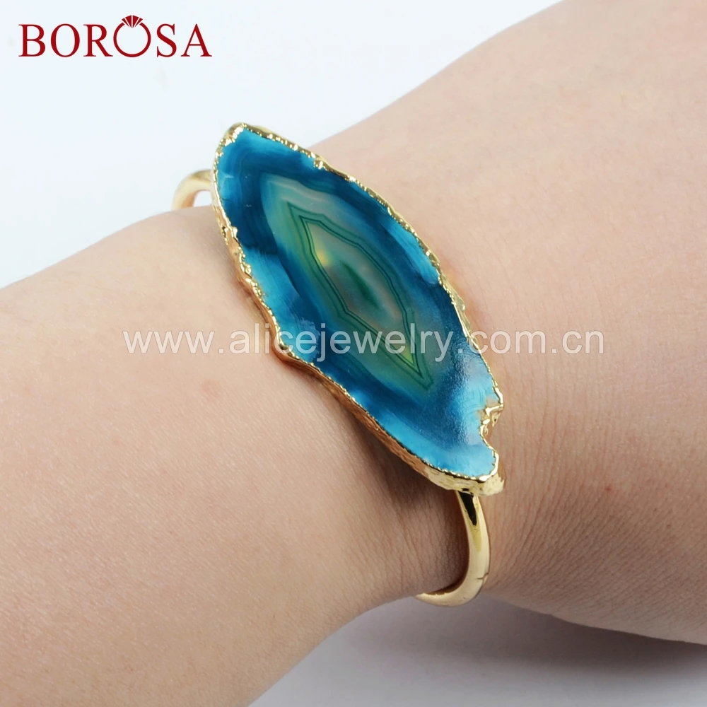 BOROSA 5/10 шт. свобода Агаты ломтик манжеты браслеты золотой цвет натуральный Радуга