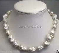free shipping   Large 15-23mm White Unusual Baroque Pearl Necklace disc Clasp