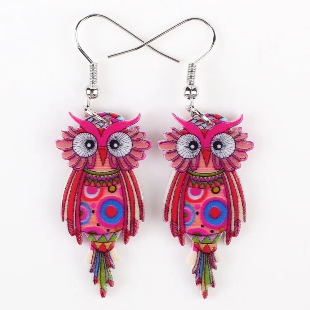 Bonsny длинные висячие серьги в виде совы большие акриловые с узором популярные