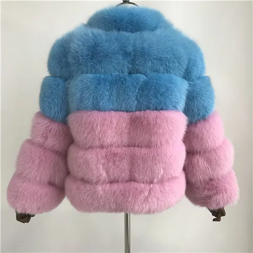 Baby blue and pink Зимнее женское меховое пальто, модное женское пальто из натурального Лисьего меха, верхняя одежда с воротником, плотное теплое Женское пальто из натурального Лисьего меха - Цвет: Baby blue and pink