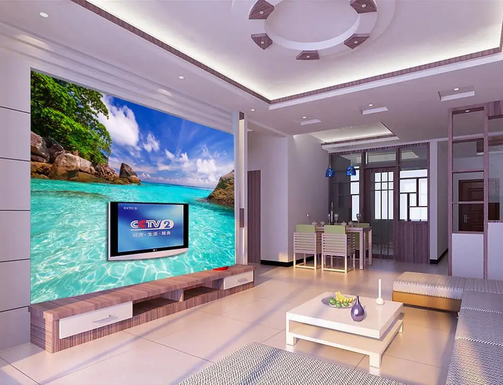 3d обои для комнаты пейзаж море небо и облака Гостиная ТВ фон спальня фото обои|photo