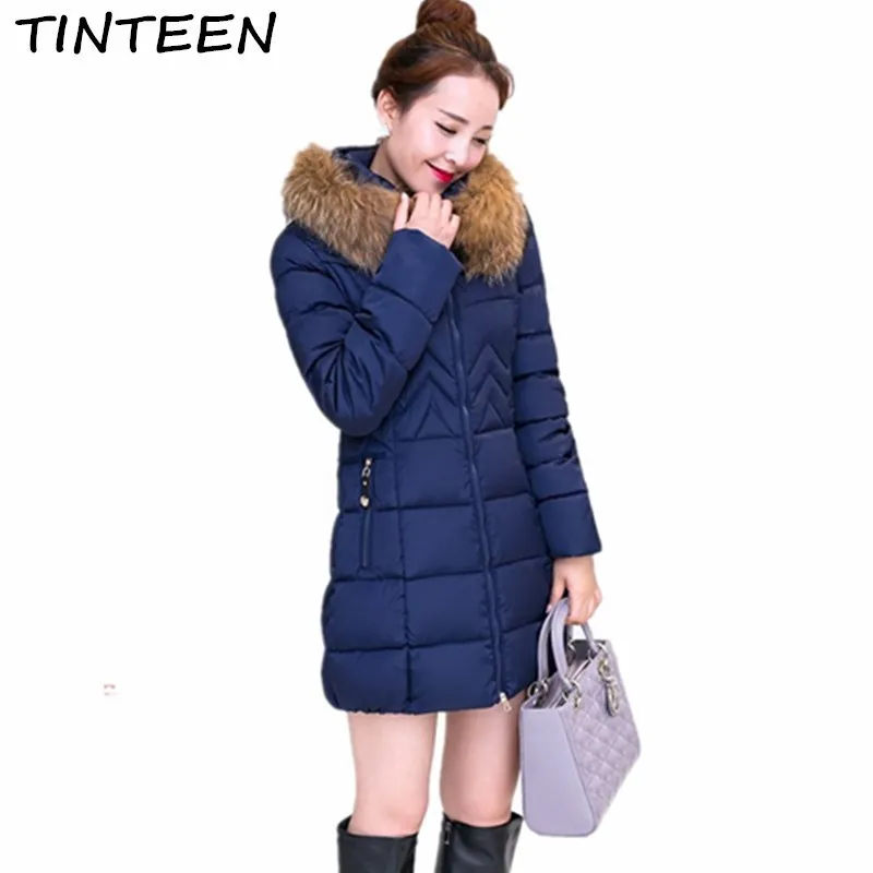 TINTEEN 2018 зимняя куртка Для женщин пальто Искусственный меховой воротник женский