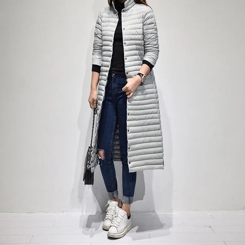 Новый корейский стиль зима длинный тонкий Подпушка куртка Для женщин