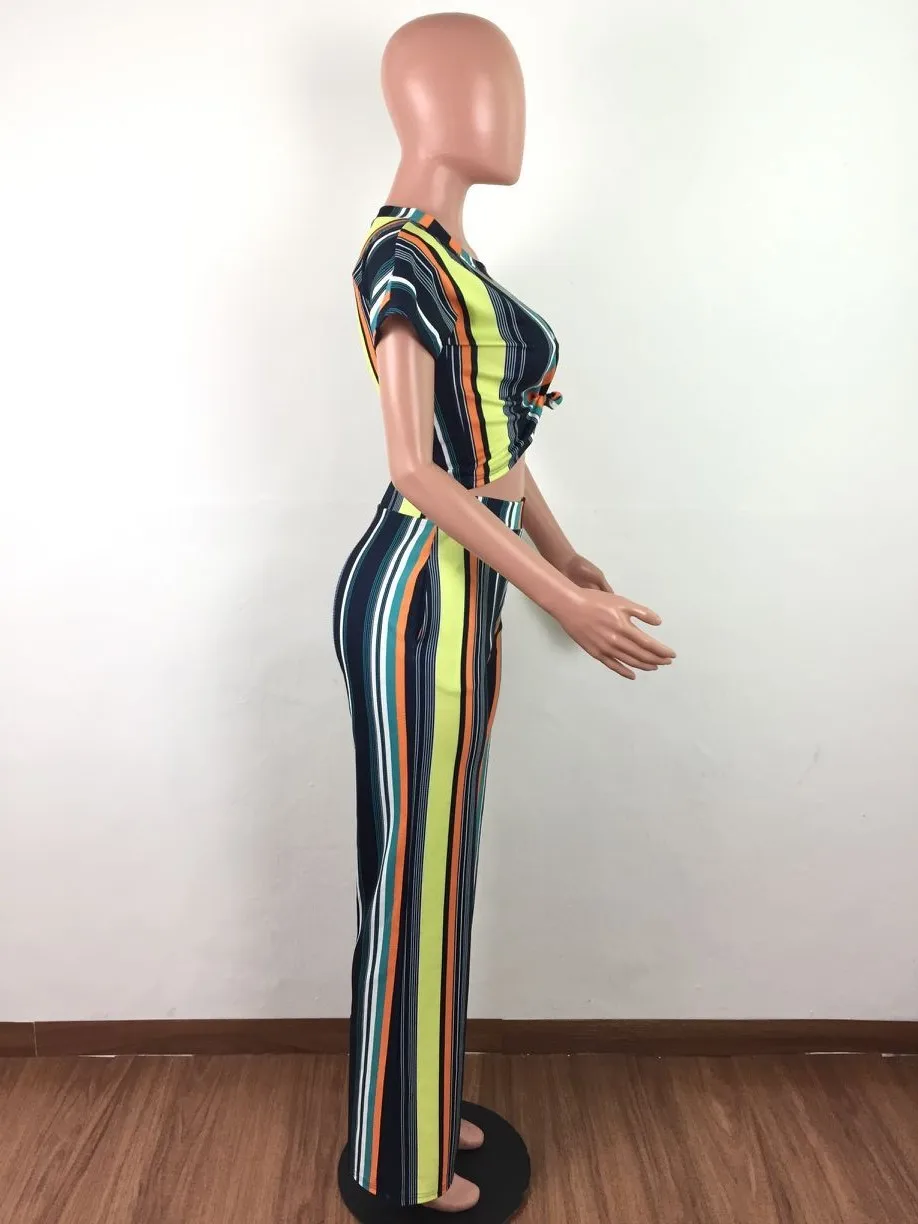 Joiekuno сексуальные длинные Комбинезоны в полоску blusas mujer de moda 2019 комплект из 2