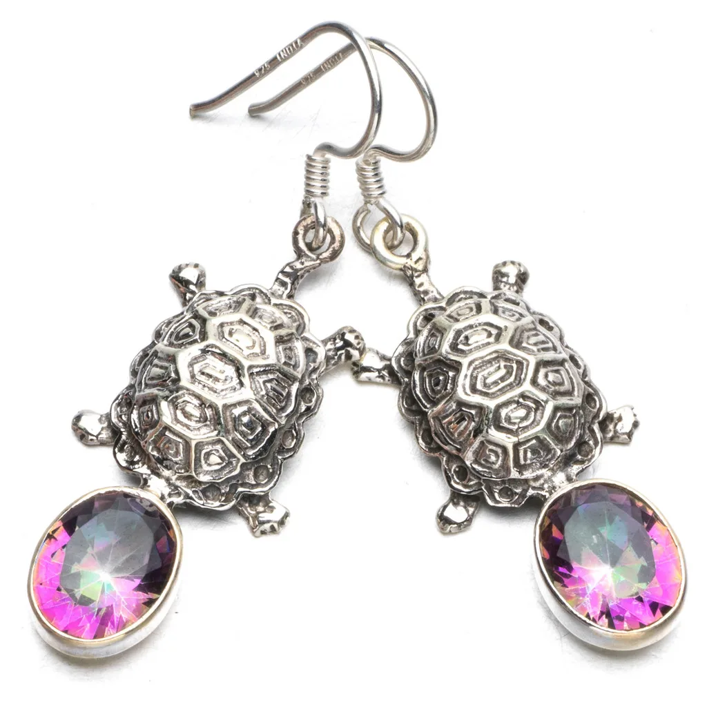 Природный Мистический топаз богемный 925 Висячие серьги из серебра пробы 1 3/4 &quotR2387